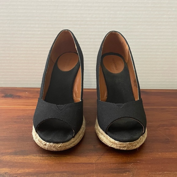 Peep-Toe Espadrille Platform Wedge Sandals Black Canvas & Jute | Sonoma Footwear - Picture 7 of 16